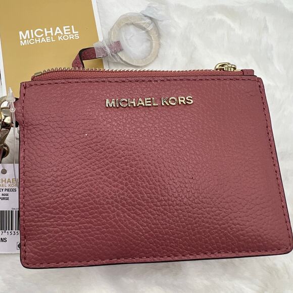 Michael Kors Jet Set Small Pebbled Leather Wristlet Card Coin Case Rose Gold - Picture 13 of 15